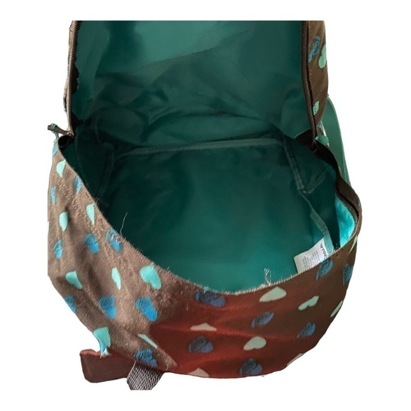 ROXY-BACKPACK-BROWN WITH BLUE & TEAL COLOR HEARTS - Picture 8 of 10